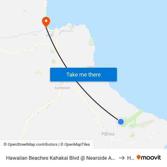 Hawaiian Beaches Kahakai Blvd @ Nearside Akule St (Da Store) to Hilo map