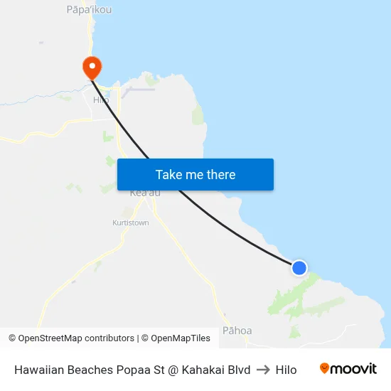 Hawaiian Beaches Popaa St @ Kahakai Blvd to Hilo map