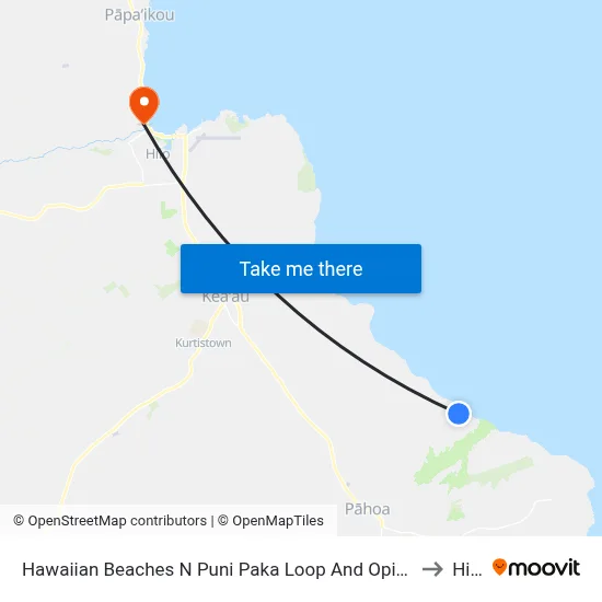 Hawaiian Beaches N Puni Paka Loop And Opihi St to Hilo map