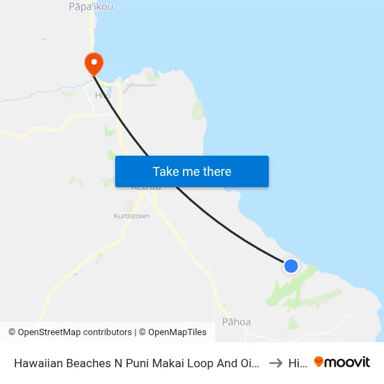 Hawaiian Beaches N Puni Makai Loop And Oio St to Hilo map