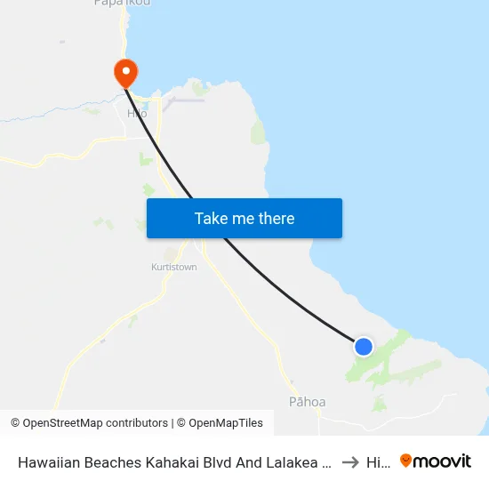 Hawaiian Beaches Kahakai Blvd And Lalakea St to Hilo map