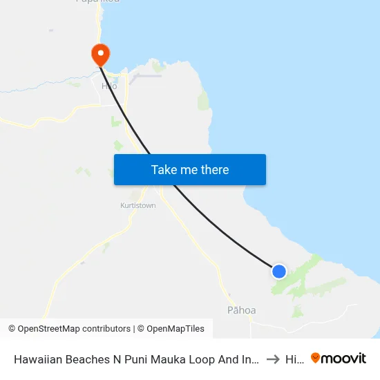 Hawaiian Beaches N Puni Mauka Loop And Ina St to Hilo map