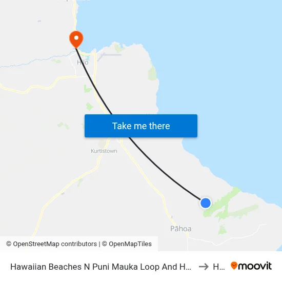 Hawaiian Beaches N Puni Mauka Loop And Heepali St to Hilo map