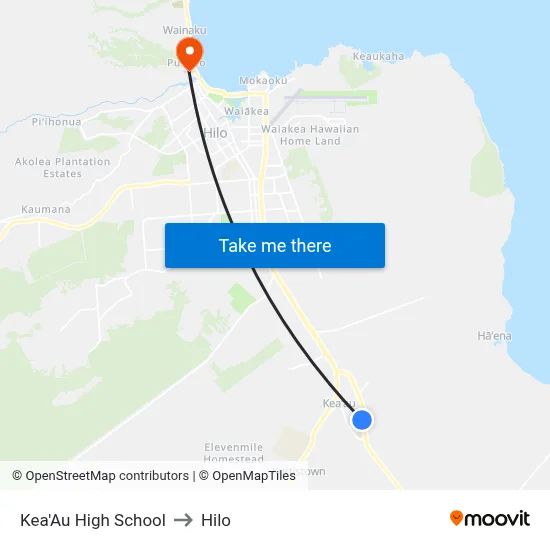Kea'Au High School to Hilo map