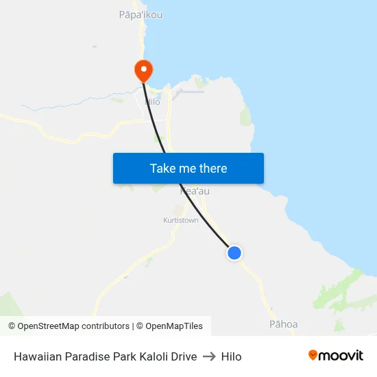 Hawaiian Paradise Park Kaloli Drive to Hilo map