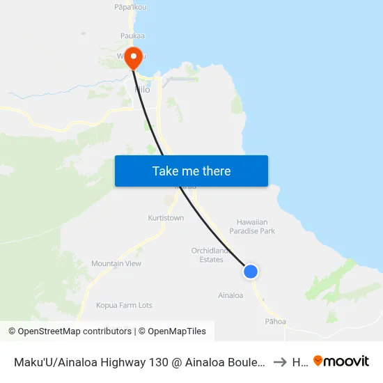 Maku'U/Ainaloa Highway 130 @ Ainaloa Boulevard (Bus Turnout) to Hilo map