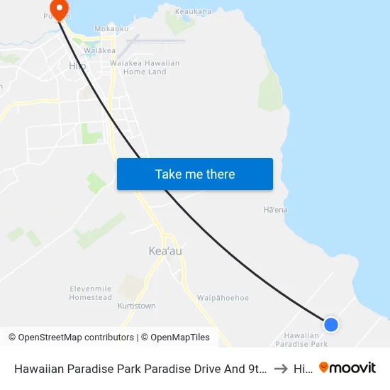 Hawaiian Paradise Park Paradise Drive And 9th Ave to Hilo map