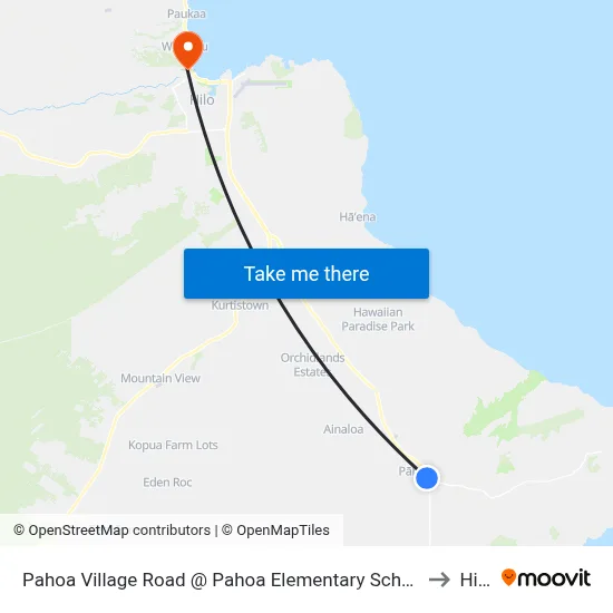 Pahoa Village Road @ Pahoa Elementary School to Hilo map