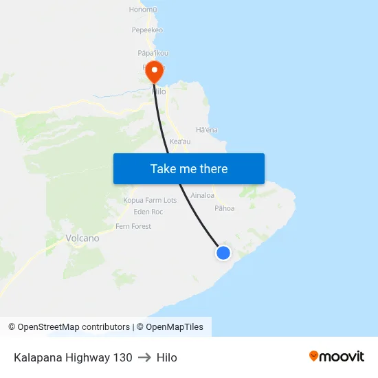 Kalapana Highway 130 to Hilo map