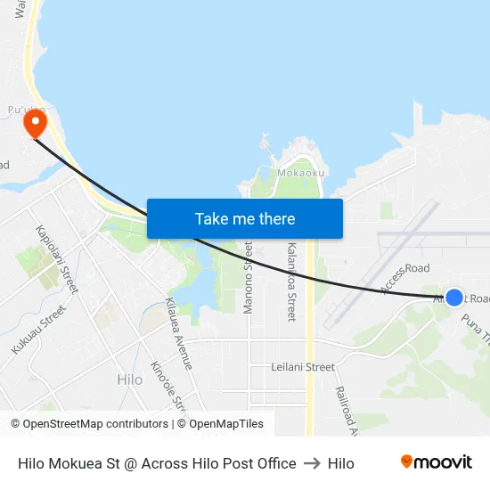 Hilo Mokuea St @ Across Hilo Post Office to Hilo map