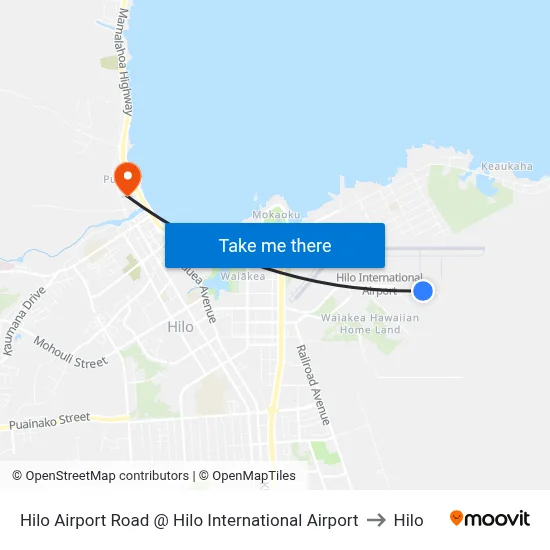 Hilo Airport Road @ Hilo International Airport to Hilo map