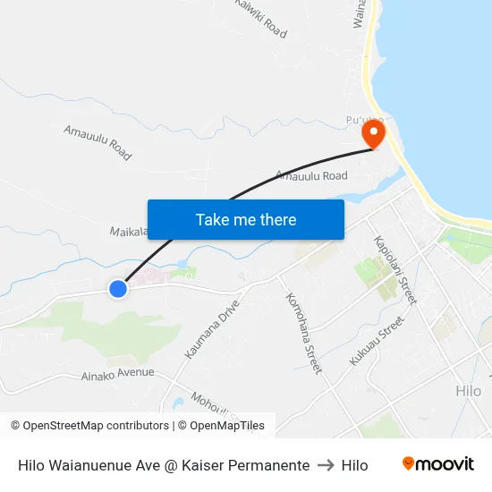 Hilo Waianuenue Ave @ Kaiser Permanente to Hilo map