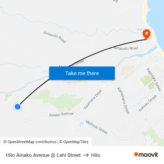 Hilo Ainako Avenue @ Lahi Street to Hilo map