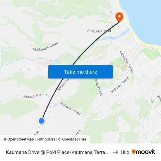 Kaumana Drive @ Poki Place/Kaumana Terrace to Hilo map