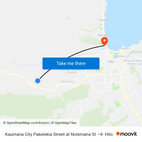 Kaumana City Pakelekia Street at Nolemana St to Hilo map