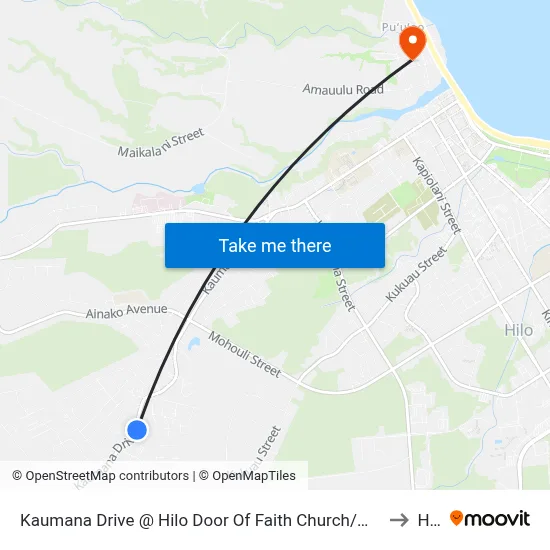 Kaumana Drive @ Hilo Door Of Faith Church/Malama Place to Hilo map