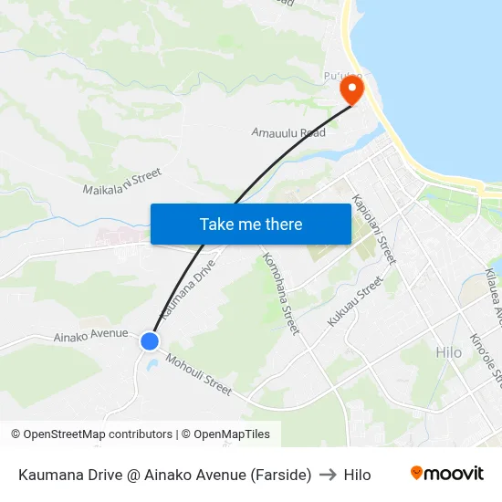 Kaumana Drive @ Ainako Avenue (Farside) to Hilo map