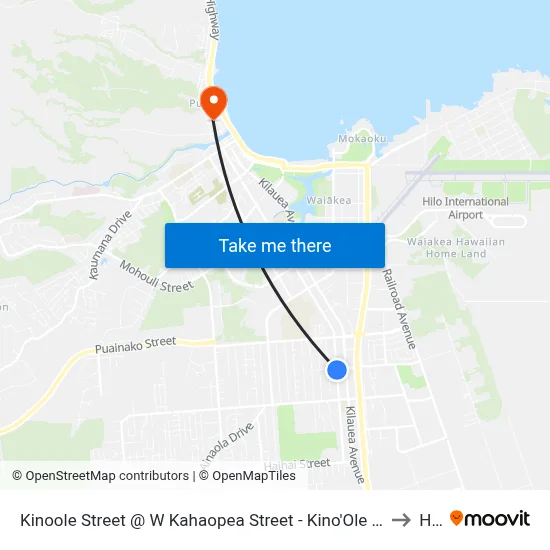 Kinoole Street @ W Kahaopea Street - Kino'Ole Plaza/Sr Housing to Hilo map