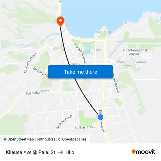 Kilauea Ave @ Palai St to Hilo map