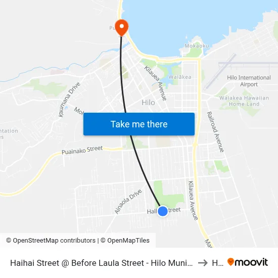 Haihai Street @ Before Laula Street - Hilo Municipal Golf Course to Hilo map