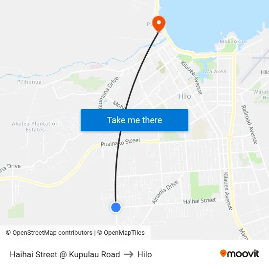 Haihai Street @ Kupulau Road to Hilo map