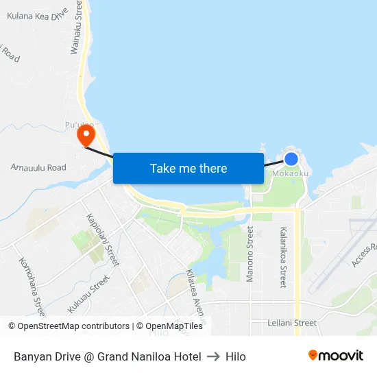 Banyan Drive @ Grand Naniloa Hotel to Hilo map