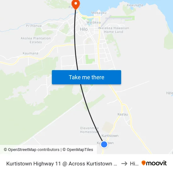 Kurtistown Highway 11 @ Across Kurtistown Park to Hilo map