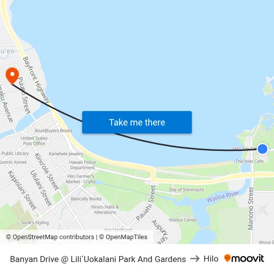 Banyan Drive @ LiliʻUokalani Park And Gardens to Hilo map