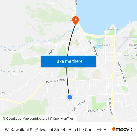 W. Kawailani St @ Iwalani Street - Hilo Life Care Center to Hilo map