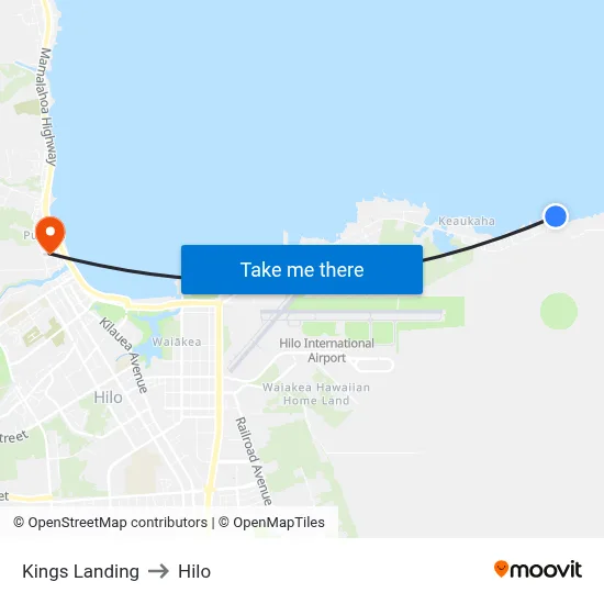 Kings Landing to Hilo map
