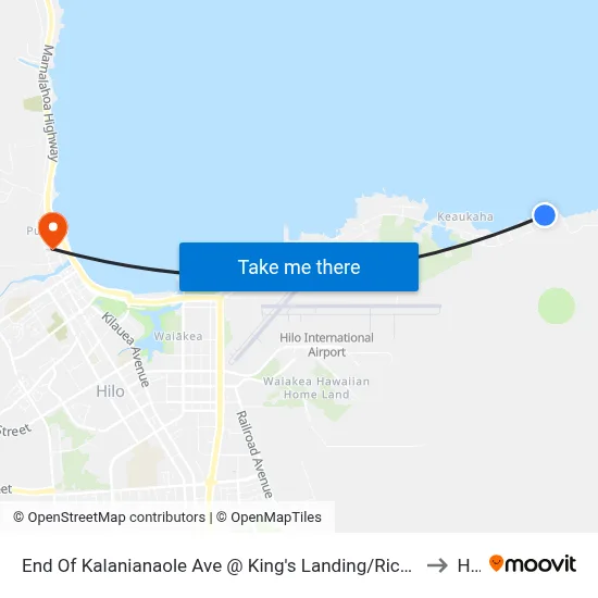 End Of Kalanianaole Ave @ King's Landing/Richardson's Beach Park to Hilo map