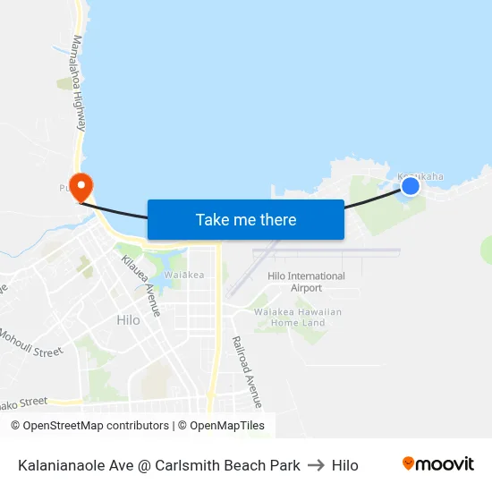 Kalanianaole Ave @ Carlsmith Beach Park to Hilo map