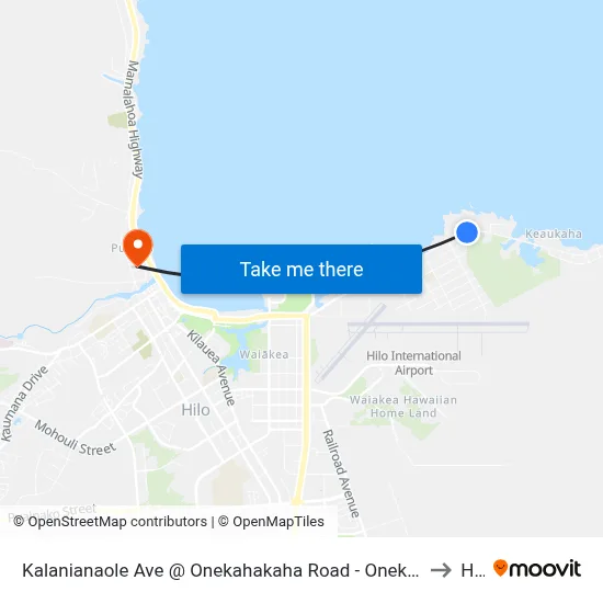 Kalanianaole Ave @ Onekahakaha Road - Onekahakaha Beach Park to Hilo map