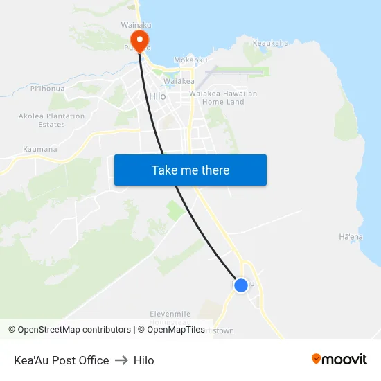 Kea'Au Post Office to Hilo map