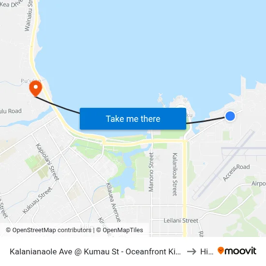 Kalanianaole Ave @ Kumau St - Oceanfront Kitchen to Hilo map