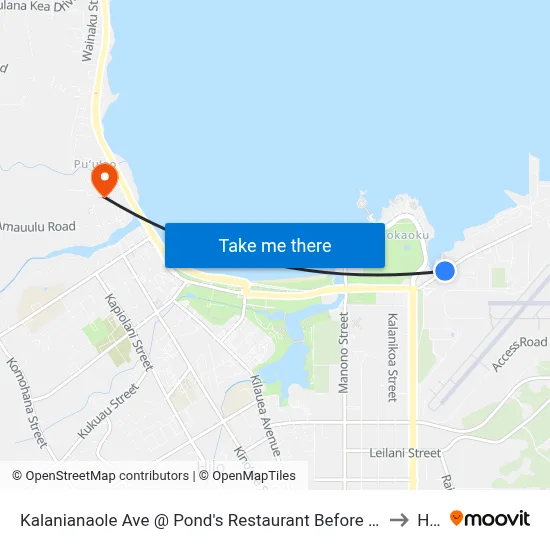 Kalanianaole Ave @ Pond's Restaurant Before Banyan Way to Hilo map