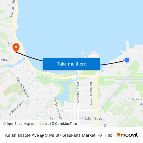 Kalanianaole Ave @ Silva St/Keaukaha Market to Hilo map