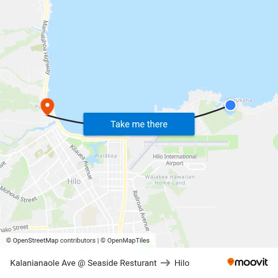 Kalanianaole Ave @ Seaside Resturant to Hilo map