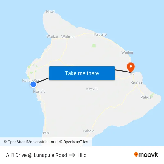 Ali'I Drive @ Lunapule Road to Hilo map