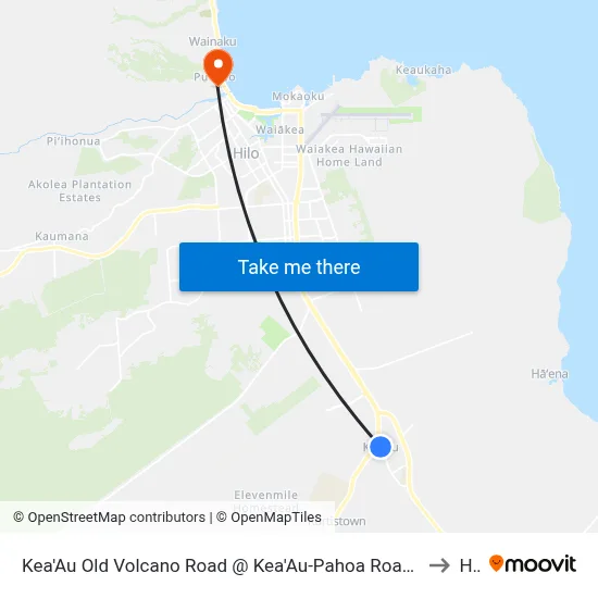 Kea'Au Old Volcano Road @ Kea'Au-Pahoa Road (H.M.S.A. Building Farside) to Hilo map