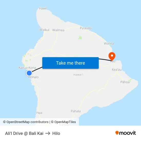 Ali'I Drive @ Bali Kai to Hilo map