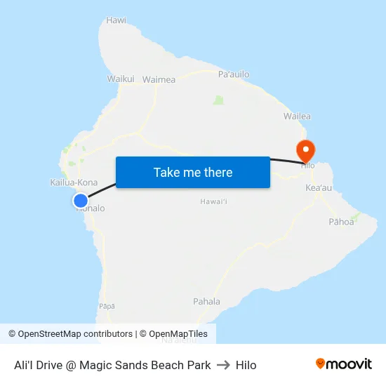 Ali'I Drive @ Magic Sands Beach Park to Hilo map