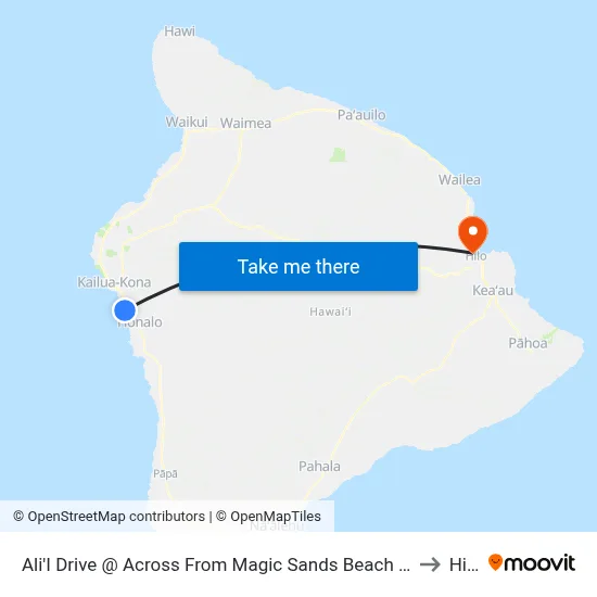 Ali'I Drive @ Across From Magic Sands Beach Park to Hilo map