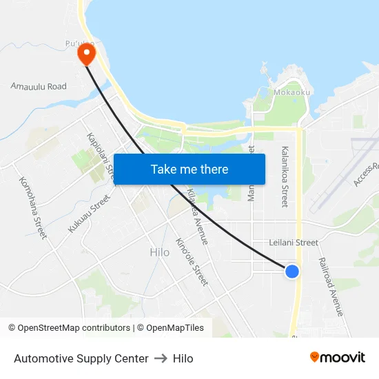 Automotive Supply Center to Hilo map