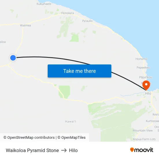 Waikoloa Pyramid Stone to Hilo map