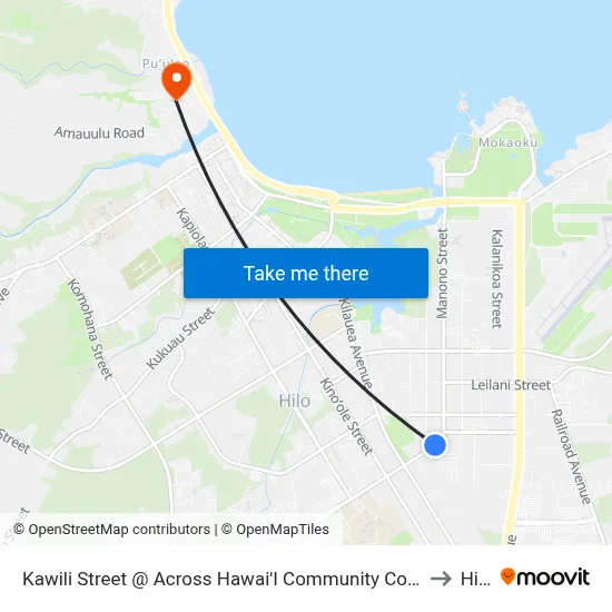 Kawili Street @ Across Hawai'I Community College to Hilo map
