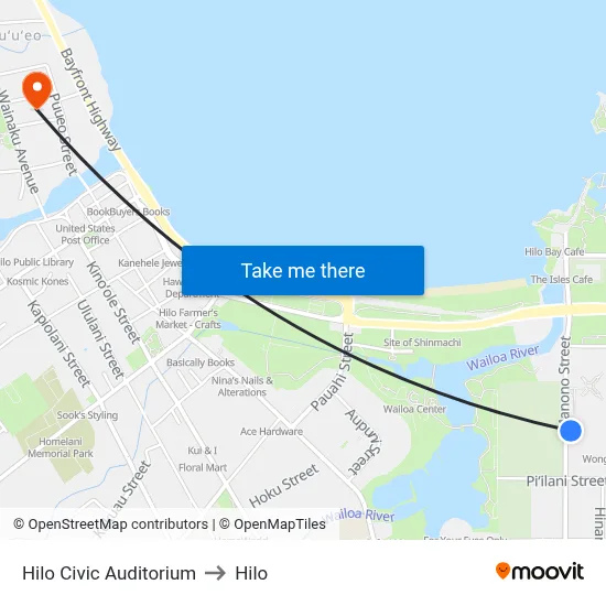 Hilo Civic Auditorium to Hilo map