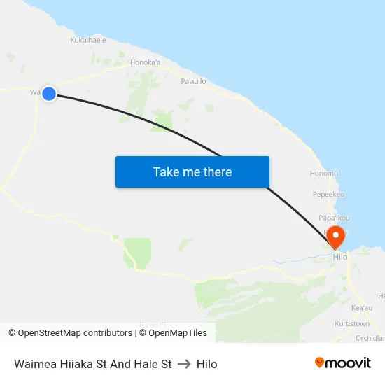 Waimea Hiiaka St And Hale St to Hilo map