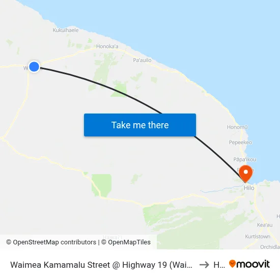 Waimea Kamamalu Street @ Highway 19 (Waimea Civic Center) to Hilo map