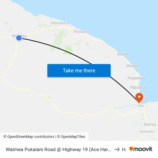 Waimea Pukalani Road @ Highway 19 (Ace Hardware/Parker Ranch Shopping Center) to Hilo map